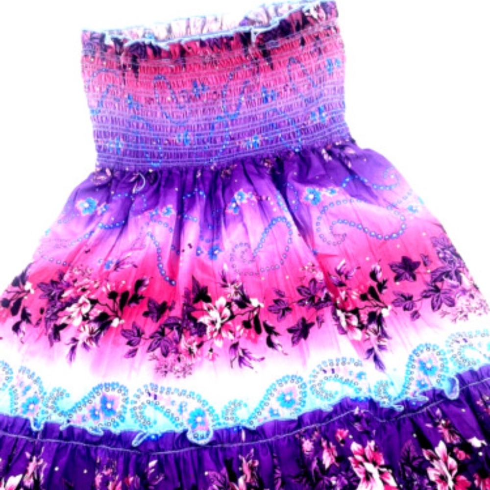 Girls Dress Summer Size 4/5 Elastic Top Rhinestones Multicolored Children Kids